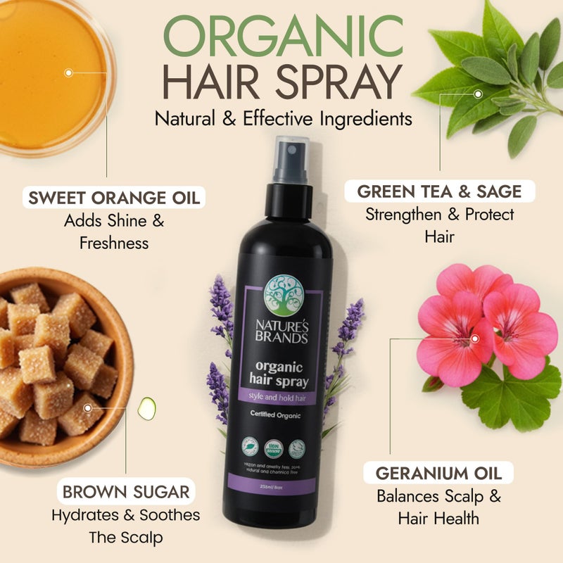 Nature's Brands Organic Hair Spray, 8 Oz - Biotin-Enriched Non Toxic Hairspray with Green Tea, Sage & Geranium Oil for Long-Lasting Hold, Shine, Frizz Control, and Volume Boost - Paraben-Free, Vegan - Image 2