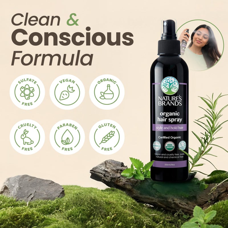 Nature's Brands Organic Hair Spray, 8 Oz - Biotin-Enriched Non Toxic Hairspray with Green Tea, Sage & Geranium Oil for Long-Lasting Hold, Shine, Frizz Control, and Volume Boost - Paraben-Free, Vegan - Image 3