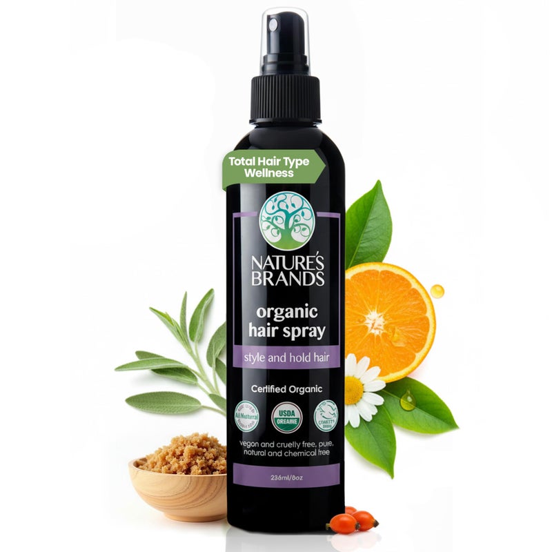 Nature's Brands Organic Hair Spray, 8 Oz - Biotin-Enriched Non Toxic Hairspray with Green Tea, Sage & Geranium Oil for Long-Lasting Hold, Shine, Frizz Control, and Volume Boost - Paraben-Free, Vegan - Image 1