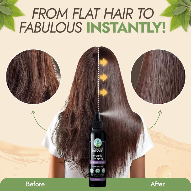 Nature's Brands Organic Hair Spray, 8 Oz - Biotin-Enriched Non Toxic Hairspray with Green Tea, Sage & Geranium Oil for Long-Lasting Hold, Shine, Frizz Control, and Volume Boost - Paraben-Free, Vegan - Image 5