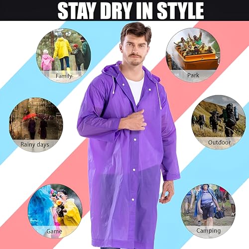 Pivalo EVA Waterproof Rain Coat Hooded Universal Outdoor Water Resistant Portable Suit for Men Women Boys & Girls (Universal Size,1 Pc Purple) - Image 5