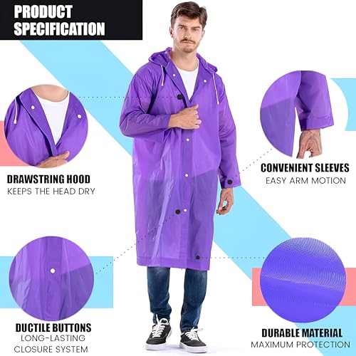 Pivalo EVA Waterproof Rain Coat Hooded Universal Outdoor Water Resistant Portable Suit for Men Women Boys & Girls (Universal Size,1 Pc Purple) - Image 4