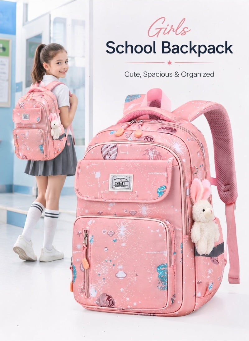 ZMBABY School Bag for Girls, School Backpack for Girls, School Bag Large Capacity Durable for Students(Pink) - Image 1