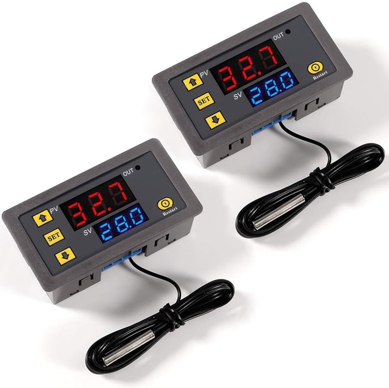 Greluma 2 قطع W3230 AC 110V-220V وحدة تحكم في درجة الحرارة الرقمية 20A شاشة LED مفتاح تحكم في الحرارة مع مسبار حساس NTC 10K، نطاق -50℃ إلى 110℃ - Image 1