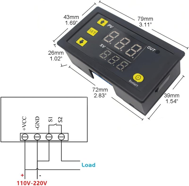 Greluma 2 قطع W3230 AC 110V-220V وحدة تحكم في درجة الحرارة الرقمية 20A شاشة LED مفتاح تحكم في الحرارة مع مسبار حساس NTC 10K، نطاق -50℃ إلى 110℃ - Image 5