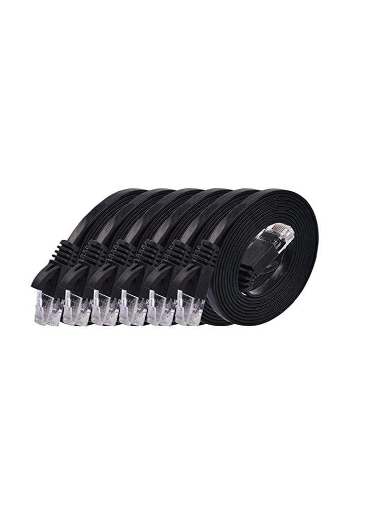DKURVE Divine Cat 6 Ethernet Cable 3M (6 Pack) Flat Internet Network Cables - Cat6 Ethernet Patch Cable Short - Black Computer LAN Cable with Snagless RJ45 Connectors 