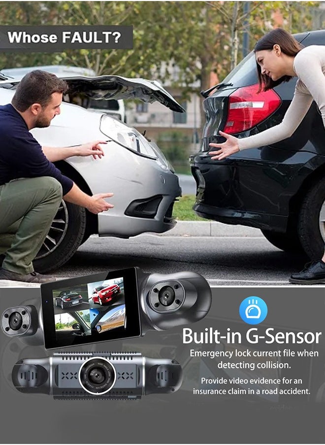 ماركة غير محددة - كاميرا لوحة القيادة، 4 قنوات FHD 1080P، نظام DVR للسيارة بزاوية 360 درجة، واي فاي مدمج ونظام تحديد المواقع العالمي (GPS)، كاميرا لوحة القيادة بعدسة قابلة للتعديل للسيارات مع رؤية ليلية، مستشعر G، وضع ركن السيارة على مدار 24 ساعة (بطاقة 64 جيجابايت متضمنة) - Image 1