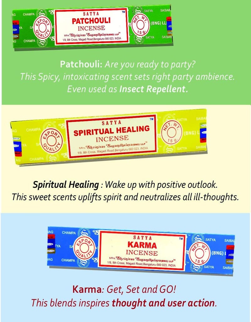 Satya Nag Champa Incense Sticks Variety- Pack (12 Incents, 140+ Sticks) | 100% Original Handrolled Masala | Incense BNG | For Stress Relief, Meditation Decor, Spiritual Decor & Home Fragrance Products - Image 5