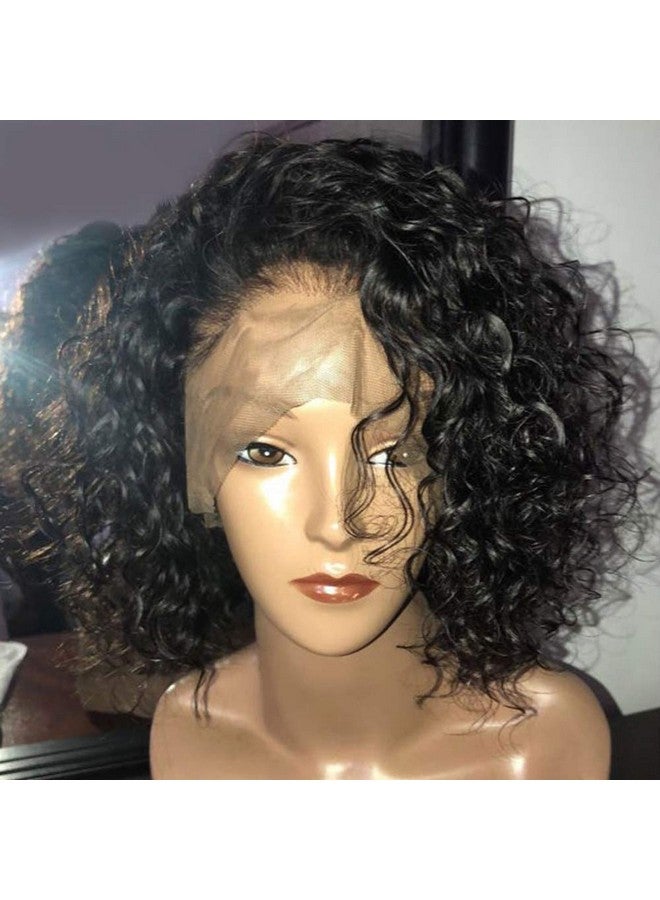 Choshim Hair Bob Short Curly Lace Front Wig Pixie Cut with Baby Hair Remy Human Hair Water Wave Bob Lace Wig Pre Plucked for Black Women 8-14" Natural Color 150% Density (8 Inches, 13x4 Size) - Image 1