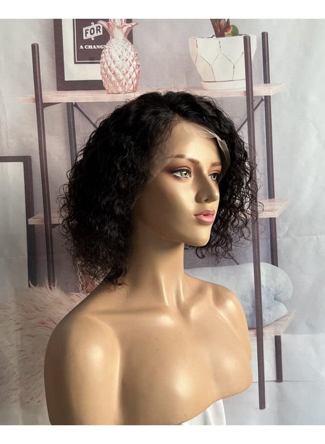 Choshim Hair Bob Short Curly Lace Front Wig Pixie Cut with Baby Hair Remy Human Hair Water Wave Bob Lace Wig Pre Plucked for Black Women 8-14" Natural Color 150% Density (8 Inches, 13x4 Size) - Image 5
