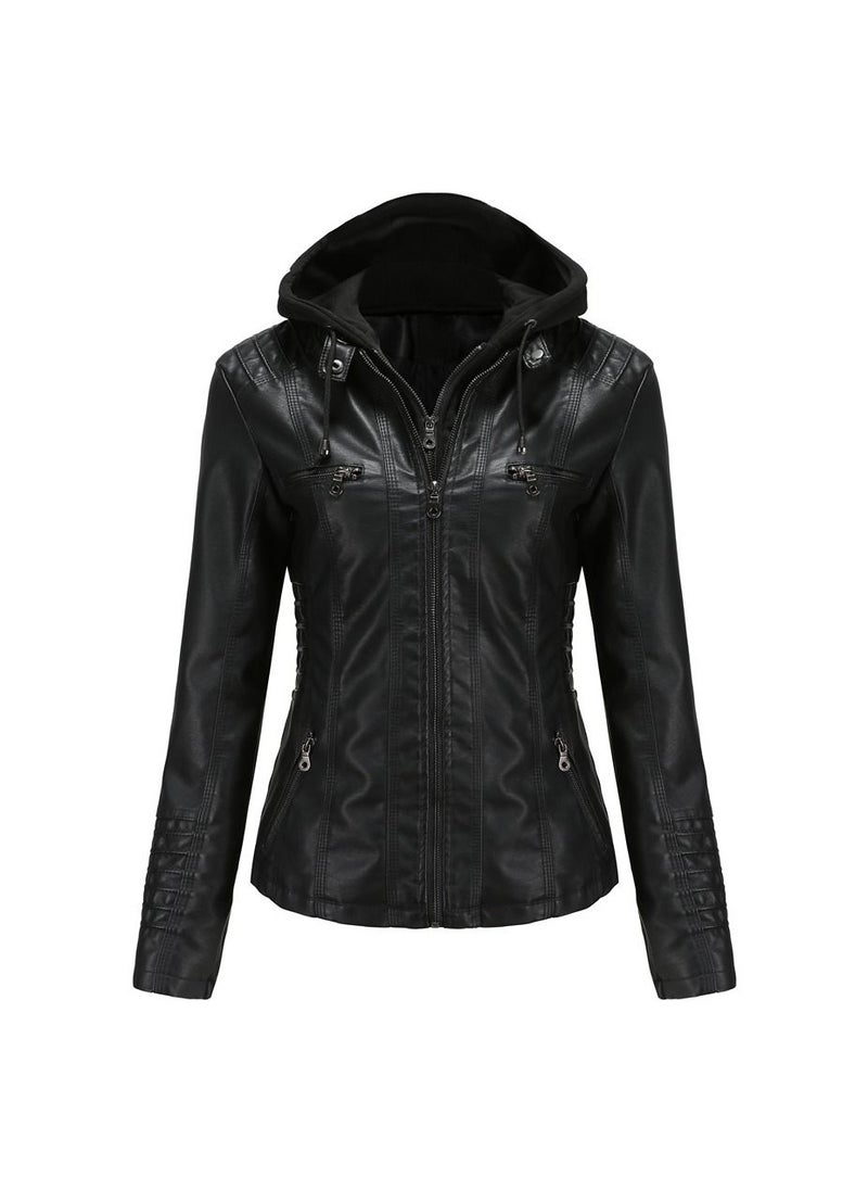 Women's Hooded Leather Jacket Two-Piece Set With Detachable Features Black - pzsku/ZCB4FE823731682F947E1Z/45/_/1691746534/0df5878b-d2fc-4092-81ba-459464924d22