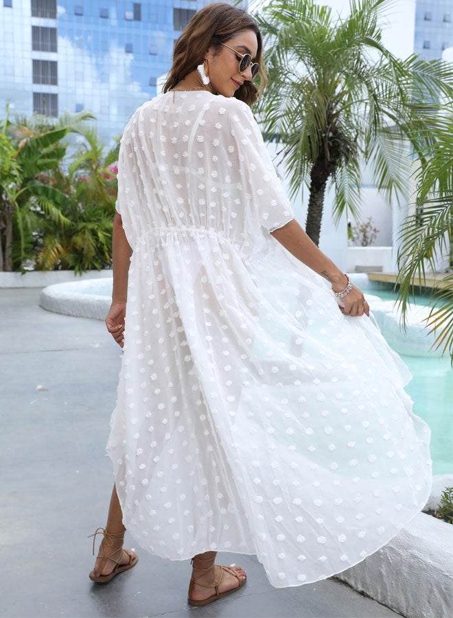 HOOTO Long Swimsuit Cover Ups for Women Dots Chiffon Loose Open Front Casual Bathing Suit Bikini Coverups Summer Beach Dress One Size - Image 2