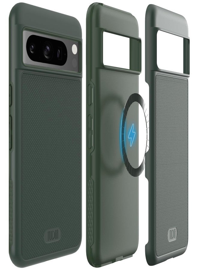 توديا جراب TUDIA MergeGrip مصمم خصيصًا لهاتف Google Pixel 8 Pro 2023، [متوافق مع MagSafe]، جراب حماية نحيف مزدوج الطبقات شديد التحمل ذو حواف مرتفعة مانع للانزلاق، بمواصفات عسكرية - لون أخضر صنوبري - Image 1