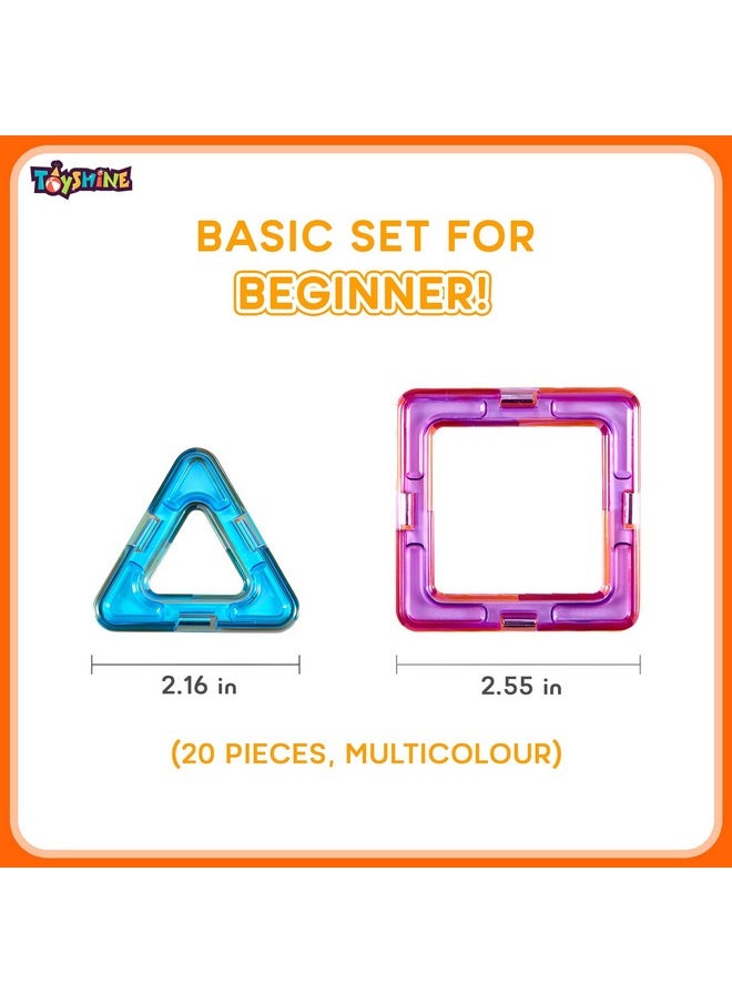 Toyshine Toyshine Plastic Magnetic Tiles Building Blocks Construction Set Educational Stacking Toys (20 Pieces, Multicolour)  - Image 4