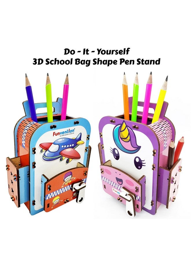 فنفينشين مجموعة من 6 قطع من الخشب الهندسي من Funvention على شكل وحيد القرن + حامل أقلام طائرة DIY منظم مكتب هدايا عيد ميلاد للأطفال بعمر 4 سنوات فما فوق، مجموعة ألغاز فنية وحرفية ثلاثية الأبعاد - Image 2