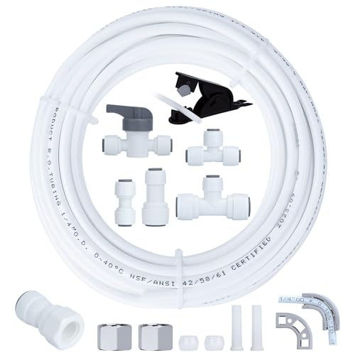 YUHX Refrigerator Water Line Kit Connection and 1/4 Compression Ice Maker Installation Kit,1/4" OD Tubing with Quick Connect for Fridge IceMaker Reverse Osmosis RO Systems Water Filters Faucet 25ft - Image 1