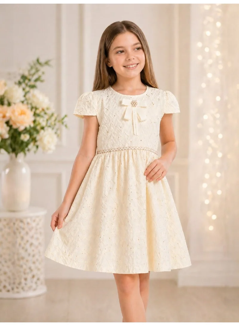 فكتور اند جين فستان جاكار بفيونكة ليمونية/ذهبية