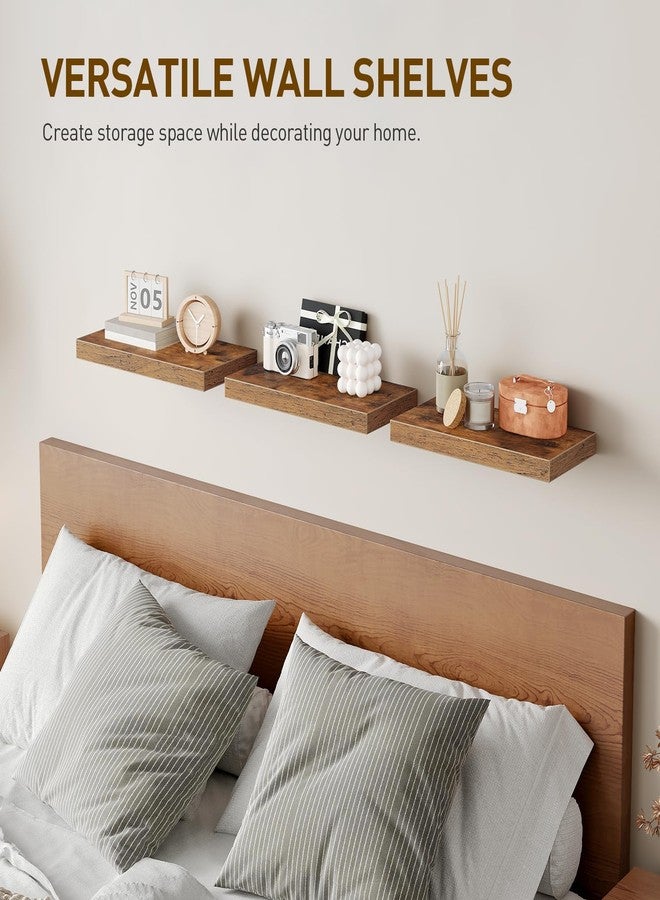 RALGEND Floating Shelves for Wall, 1.5" Thick Wall Shelf Set of 3 with Invisible Brackets, L15.7 x W7.9 Hanging Shelves Farmhouse Home Decor for Bathroom, Living Room, Bedroom, Kitchen, Rustic Brown - Image 4