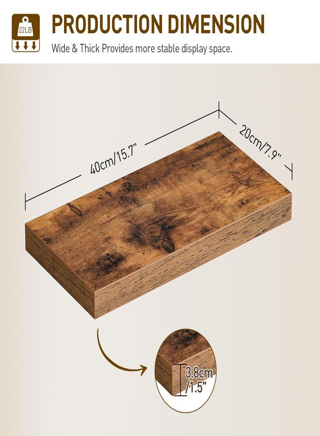 RALGEND Floating Shelves for Wall, 1.5" Thick Wall Shelf Set of 3 with Invisible Brackets, L15.7 x W7.9 Hanging Shelves Farmhouse Home Decor for Bathroom, Living Room, Bedroom, Kitchen, Rustic Brown - Image 3