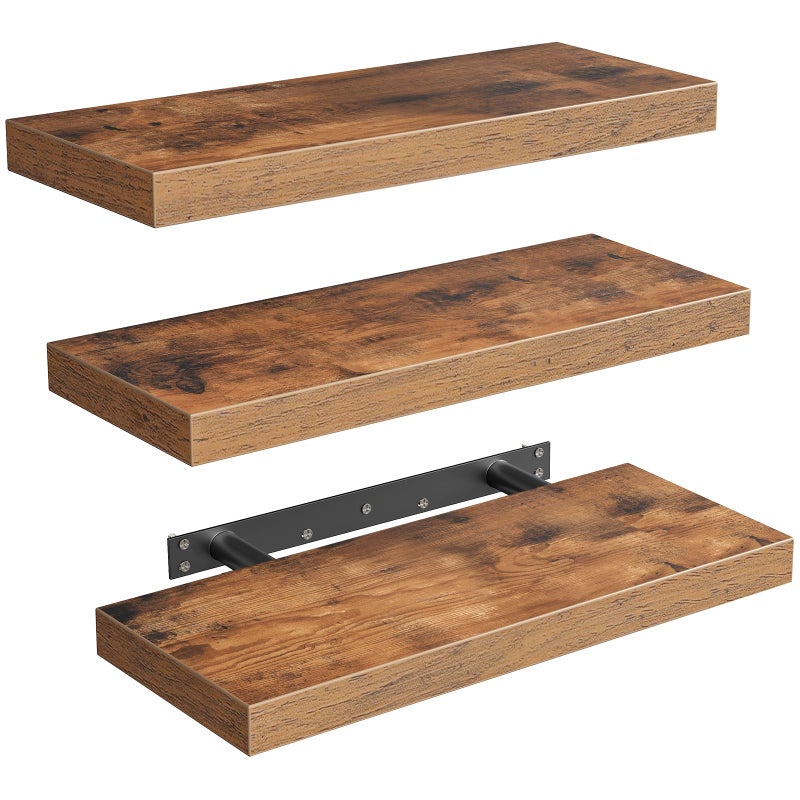 RALGEND Floating Shelves for Wall, 1.5" Thick Wall Shelf Set of 3 with Invisible Brackets, L15.7 x W7.9 Hanging Shelves Farmhouse Home Decor for Bathroom, Living Room, Bedroom, Kitchen, Rustic Brown - Image 1