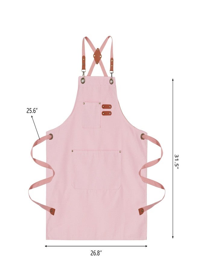ARBINSON Chef Aprons for Men Women Canvas Apron with Large Pockets, Heavy Duty Work Apron with Adjustable Neck Strap, Mens Tool Aprons for Cooking, Gardening, Woodwork(Pink) - Image 4