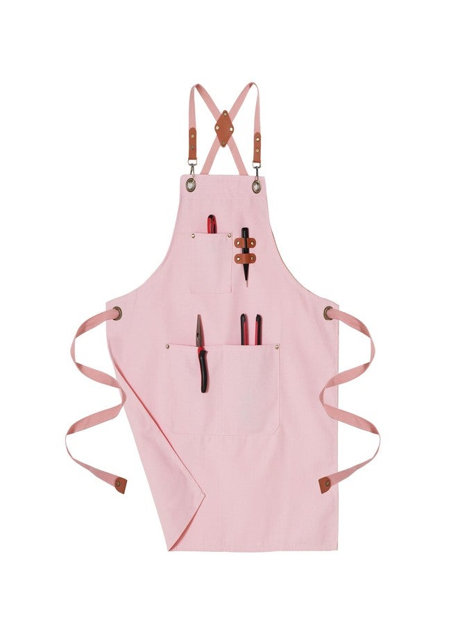 ARBINSON Chef Aprons for Men Women Canvas Apron with Large Pockets, Heavy Duty Work Apron with Adjustable Neck Strap, Mens Tool Aprons for Cooking, Gardening, Woodwork(Pink) - Image 2