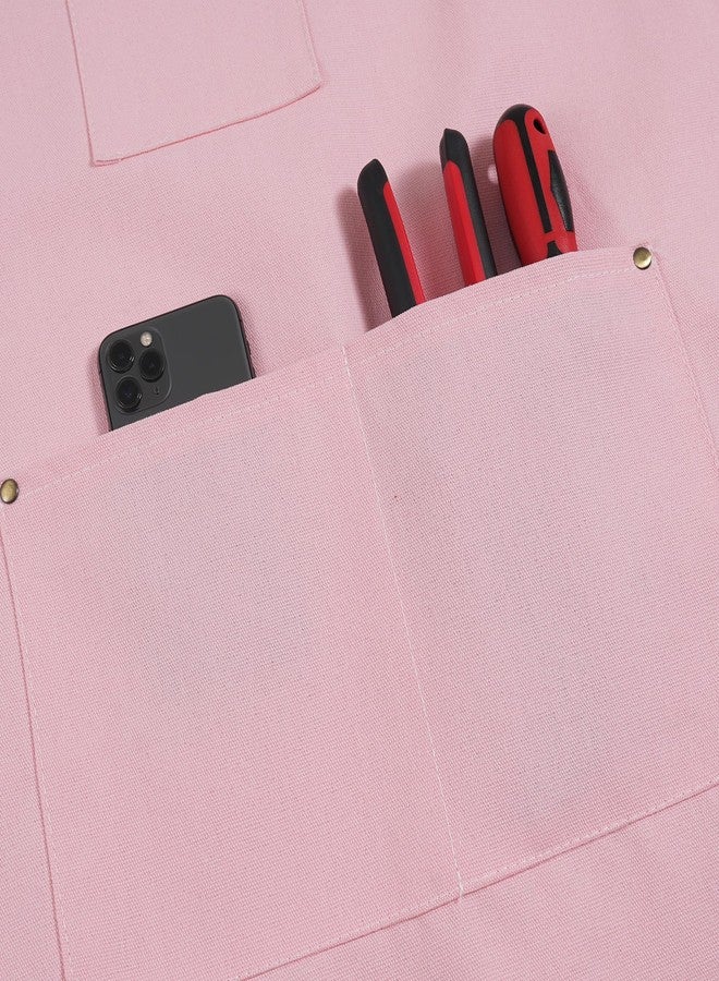 ARBINSON Chef Aprons for Men Women Canvas Apron with Large Pockets, Heavy Duty Work Apron with Adjustable Neck Strap, Mens Tool Aprons for Cooking, Gardening, Woodwork(Pink) - Image 5