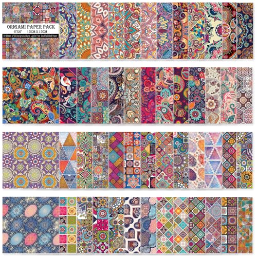 Qianshan Origami Paper Kit 50 Sheets 70GSM 6 Inch Square Double Sided Color 50 Vivid Japanese Washi Chiyo Colors for Hand Crafts Origami Paper Arts CreativityEthnic Style - Image 1