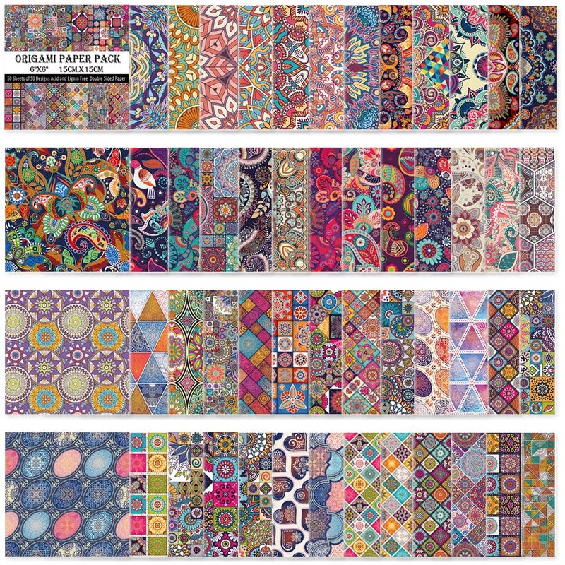 Qianshan Origami Paper Kit 50 Sheets 70GSM 6 Inch Square Double Sided Color 50 Vivid Japanese Washi Chiyo Colors for Hand Crafts Origami Paper Arts CreativityEthnic Style - Image 3