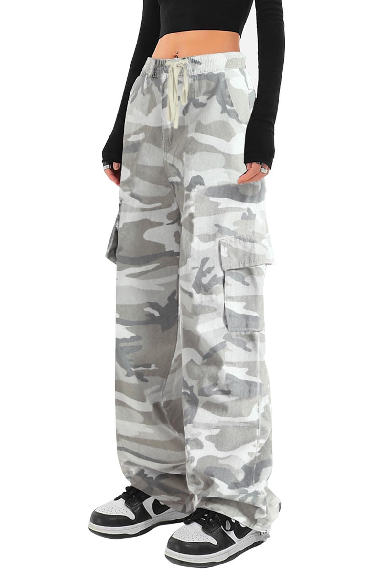 SESERAGI Cargo Pants Women Baggy Streetwear Y2K Drawstring Trousers Wide Leg Pants Grey L - Image 1