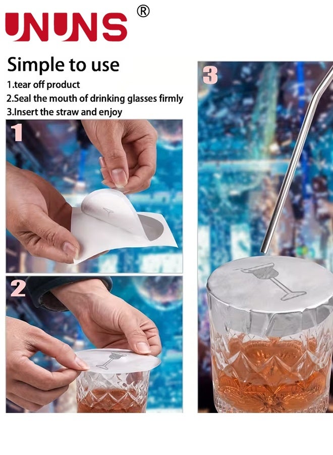 UNUNS Cup Covers,30pcs Foil Drink Caps,Adhesive Cup Cover,Disposable Drink Lid Stickers for Wine Cups & Glasses,Adhesive Cup Cover for Wine Cups & Glasses,100*90mm - Image 4