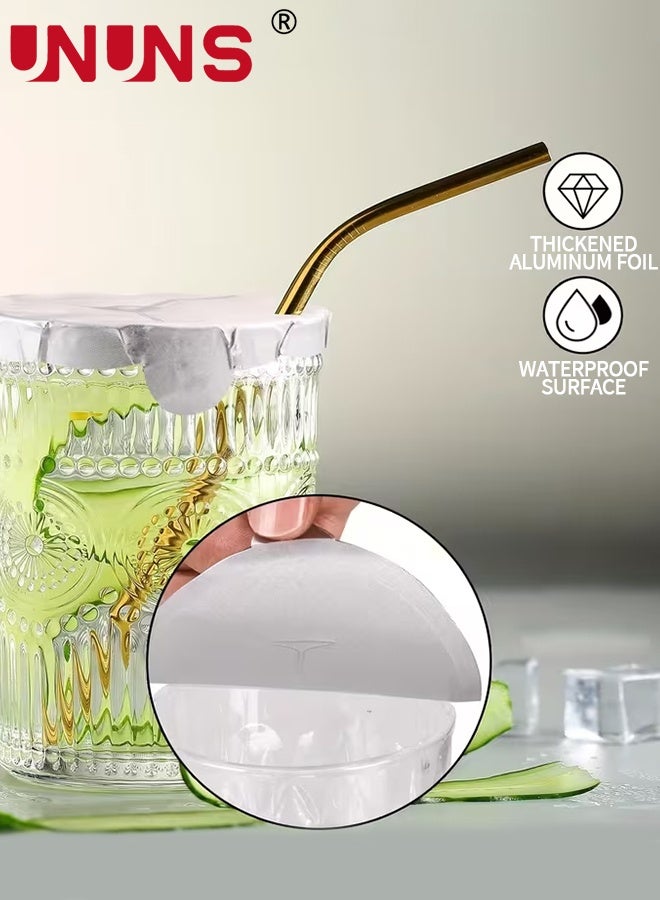 UNUNS Cup Covers,30pcs Foil Drink Caps,Adhesive Cup Cover,Disposable Drink Lid Stickers for Wine Cups & Glasses,Adhesive Cup Cover for Wine Cups & Glasses,100*90mm - Image 2