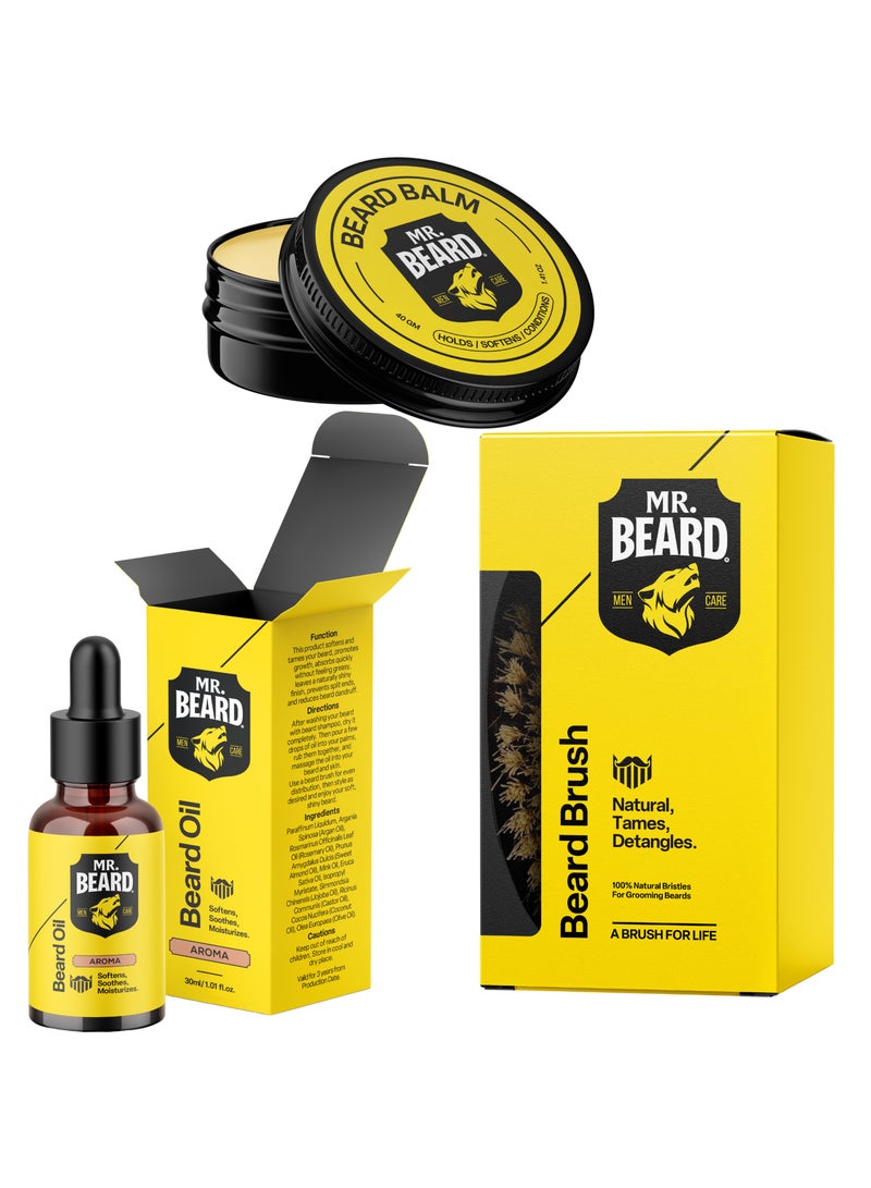 Mr.Beard Complete Beard Care Kit Beard Brush + Beard Balm + Aroma Beard Oil - Image 1