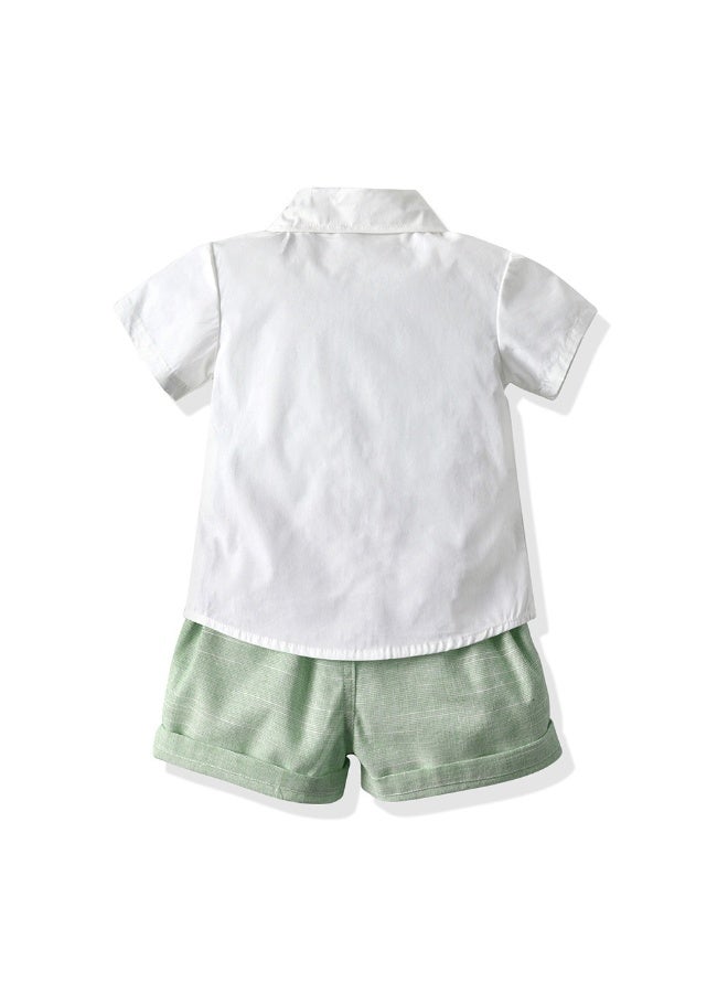 3 Piece Comortable Clothing Set for Toddler Boys, Little Gentleman Short Sleeve on Shirt and Suspender Pants Set with Bow Tie, Formal Outfit for Summer, Suitable for Wedding Ceremonies, Performances - Image 3