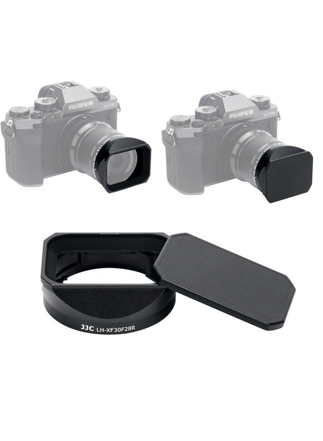 JJC Square Metal Bayonet Lens Hood Shade for Fuji Fujifilm XF 30mm f/2.8 R LM WR Macro Lens, XF30mm F2.8 Lens Hood on X-T5 XT5 X-T4 X-T30 II X-T30II XT30II X-E4 X-S10 X-T200, with Protective Hood Cap - Image 1