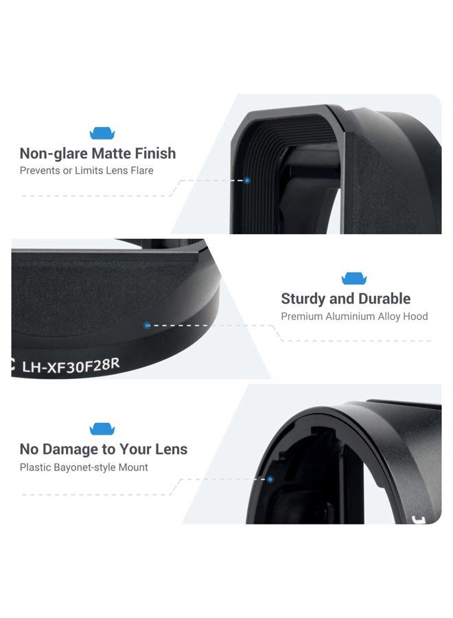 JJC Square Metal Bayonet Lens Hood Shade for Fuji Fujifilm XF 30mm f/2.8 R LM WR Macro Lens, XF30mm F2.8 Lens Hood on X-T5 XT5 X-T4 X-T30 II X-T30II XT30II X-E4 X-S10 X-T200, with Protective Hood Cap - Image 4