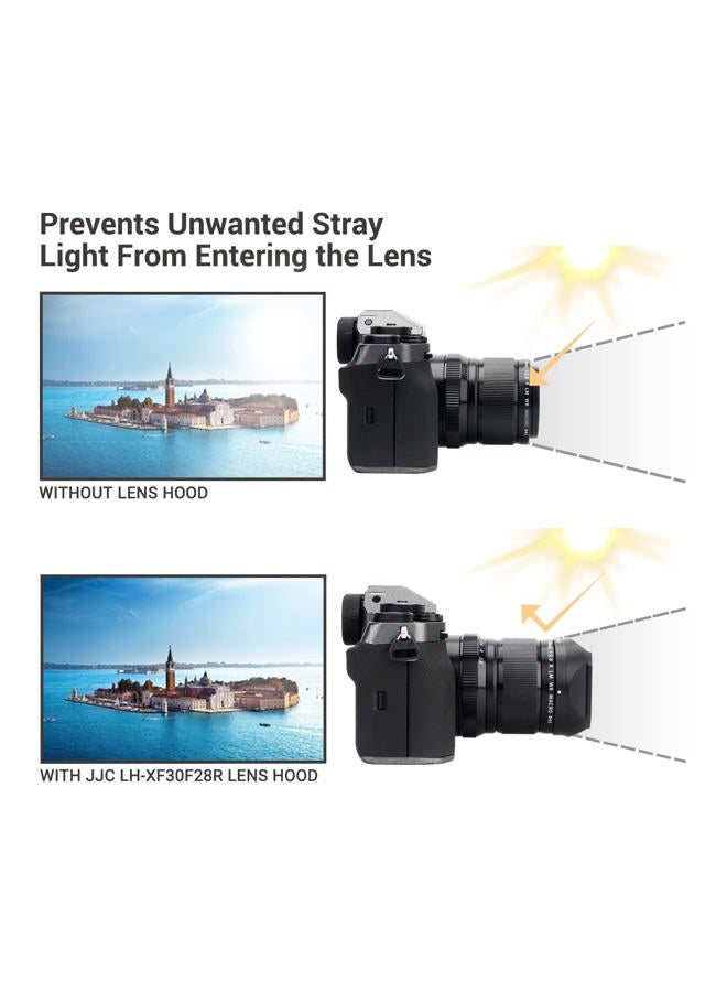 JJC Square Metal Bayonet Lens Hood Shade for Fuji Fujifilm XF 30mm f/2.8 R LM WR Macro Lens, XF30mm F2.8 Lens Hood on X-T5 XT5 X-T4 X-T30 II X-T30II XT30II X-E4 X-S10 X-T200, with Protective Hood Cap - Image 3