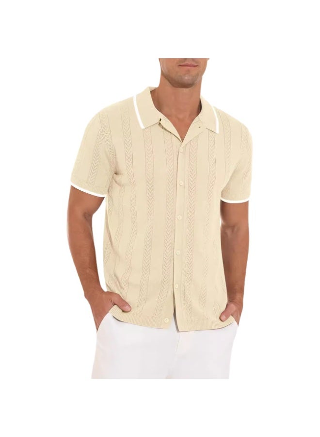 NIBEMINENT Mens  Summer  Fashion Lapel Polo Shirts Men Clothing Fashion Short Sleeve Polos Casual Slim Stitch Color Knitting Tops - Image 1