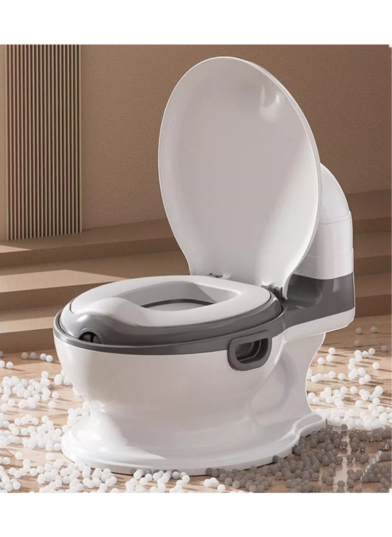 Moms Magic Baby Toilet PU with Seat Cushion – Artificial Potty with Flush Option, Tissue Holder, PVC/PU Cushions for Comfortable Potty Training – Grey  - Image 3