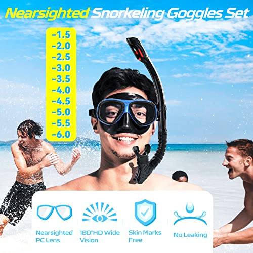 Wave Nearsighted Snorkel Gear, Nearsighted Dry Snorkel Mask Set for Adult Youth, Nearsighted Anti Fog Diving Mask with Detachable Camera Mount & Adjustable Strap for Scuba Diving, Snorkeling, Freediving - Image 2