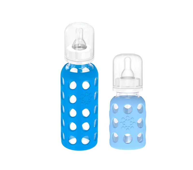 Lifefactory Glass Baby Bottle BPA Free | Protective Silicone Sleeve| 4 oz & 9 oz Pack of 4 | Cobalt & Sky Blue - Image 2