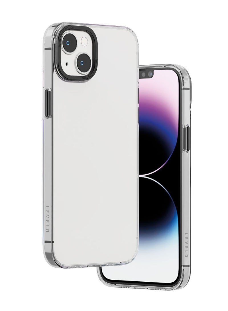 LEVELO iPhone 14 Case Sensa Clear Back Cover with Metal Camera Ring / Lifted Ring Case / Slim Profile / Easy Snap-On / Drop & Bumper Protection / Anti-Shock Proof - Clear/Grey - Image 2