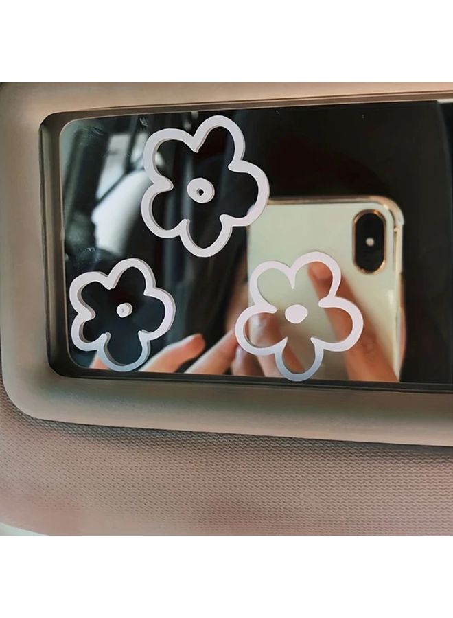 White Pink 6pcs Floral Car Mirror Decal Set Waterproof Cute Decorations - Image 2