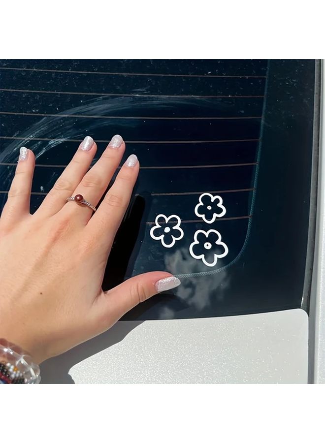 White Pink 6pcs Floral Car Mirror Decal Set Waterproof Cute Decorations - Image 1
