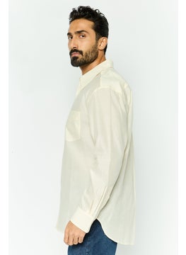 GANT Men Relaxed Fit Plain Long Sleeve Casual Shirt, Cream  - Image 3