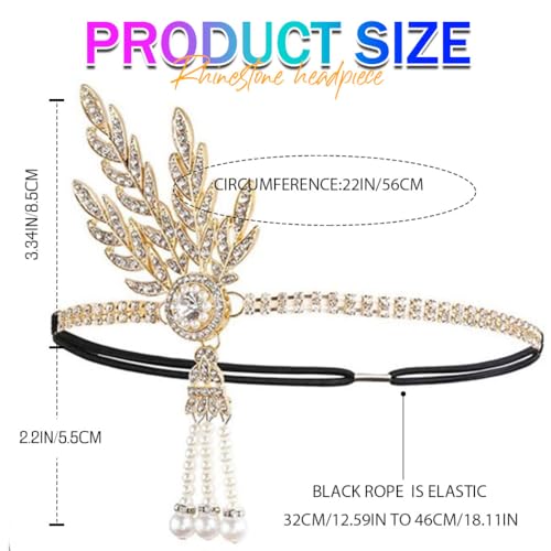 GORTIN 1920's Flapper Headband Leaf Rhiestones Headpiece Bride Wedding Headdress Bridal Flapper Hair Accessories Head Chain for Women(Gold) - Image 3