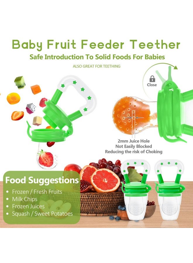 WAJIAYON Baby Fruit Feeder Pacifier - 5 Pack | 2 Baby Fruit Food Feeder Pacifier & 1 Baby Food Dispensing Spoon | Fresh Fruit Teethers for Babies | Silicone Feeder Baby,Mesh Baby Feeder (Green) - Image 3