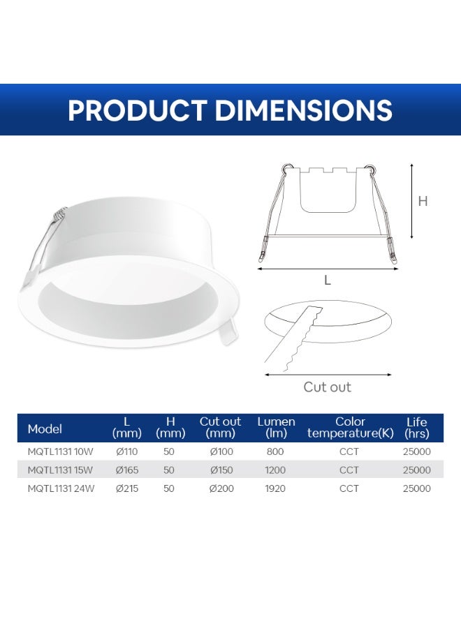 نشيط إضاءة LED مدمجة نشطة MQTL1131 15 واط CCT (قابلة للتبديل 3000 كلفن/4000 كلفن/6500 كلفن) للعناية بالعين للمنزل والمكتب - Image 2