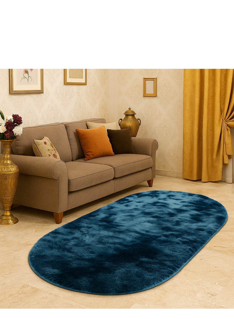 Bluejw 1-Piece Bedroom Carpet Oval Blue 160 CM - Image 1
