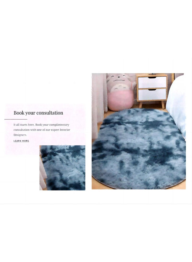 Bluejw 1-Piece Bedroom Carpet Oval Blue 160 CM - Image 3